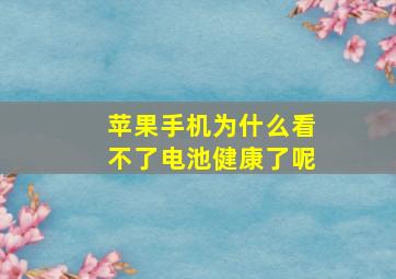 苹果手机为什么看不了电池健康了呢