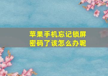 苹果手机忘记锁屏密码了该怎么办呢