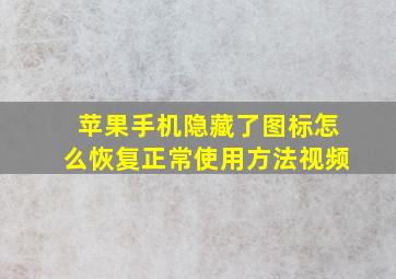 苹果手机隐藏了图标怎么恢复正常使用方法视频