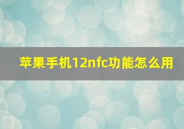 苹果手机12nfc功能怎么用