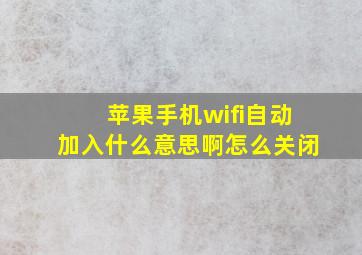 苹果手机wifi自动加入什么意思啊怎么关闭