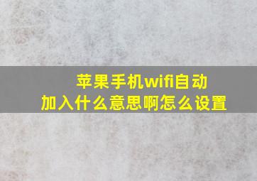 苹果手机wifi自动加入什么意思啊怎么设置