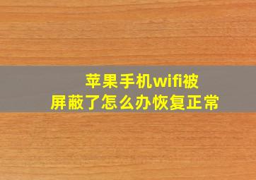 苹果手机wifi被屏蔽了怎么办恢复正常