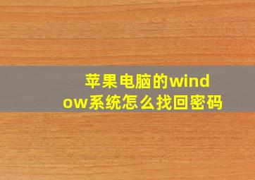 苹果电脑的window系统怎么找回密码