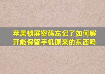 苹果锁屏密码忘记了如何解开能保留手机原来的东西吗