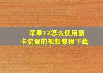 苹果12怎么使用副卡流量的视频教程下载