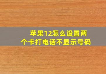 苹果12怎么设置两个卡打电话不显示号码