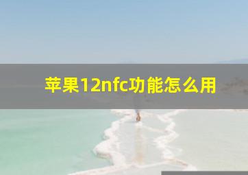 苹果12nfc功能怎么用