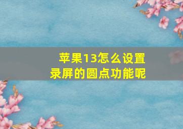 苹果13怎么设置录屏的圆点功能呢