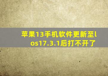 苹果13手机软件更新至los17.3.1后打不开了