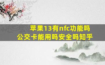 苹果13有nfc功能吗公交卡能用吗安全吗知乎