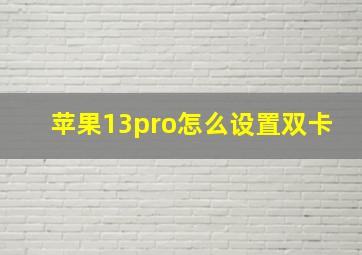 苹果13pro怎么设置双卡