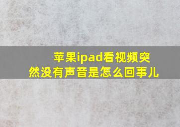 苹果ipad看视频突然没有声音是怎么回事儿