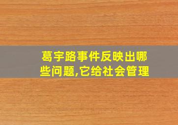 葛宇路事件反映出哪些问题,它给社会管理