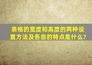 表格的宽度和高度的两种设置方法及各自的特点是什么?