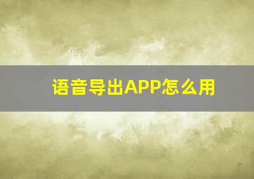 语音导出APP怎么用