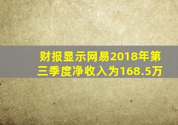 财报显示网易2018年第三季度净收入为168.5万