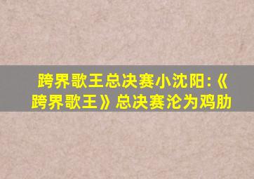 跨界歌王总决赛小沈阳:《跨界歌王》总决赛沦为鸡肋