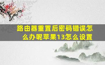 路由器重置后密码错误怎么办呢苹果13怎么设置