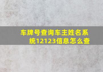 车牌号查询车主姓名系统12123信息怎么查