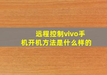 远程控制vivo手机开机方法是什么样的