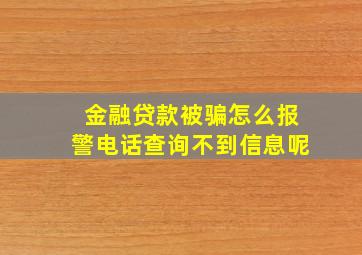 金融贷款被骗怎么报警电话查询不到信息呢