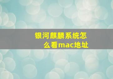 银河麒麟系统怎么看mac地址