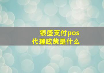 银盛支付pos代理政策是什么