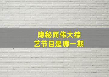 隐秘而伟大综艺节目是哪一期