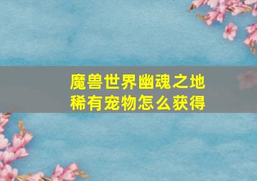 魔兽世界幽魂之地稀有宠物怎么获得