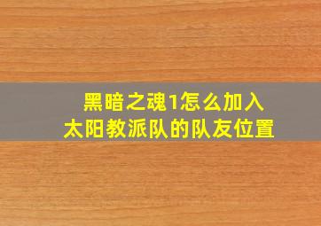 黑暗之魂1怎么加入太阳教派队的队友位置