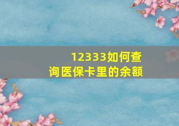 12333如何查询医保卡里的余额