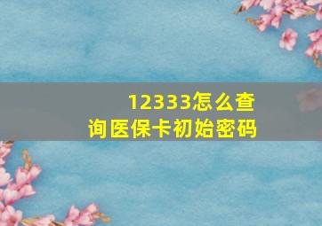 12333怎么查询医保卡初始密码