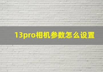 13pro相机参数怎么设置