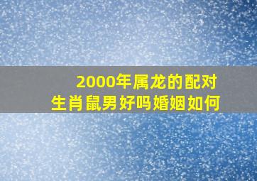 2000年属龙的配对生肖鼠男好吗婚姻如何