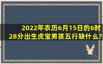 2022年农历6月15日的6时28分出生虎宝男孩五行缺什么?