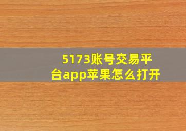 5173账号交易平台app苹果怎么打开