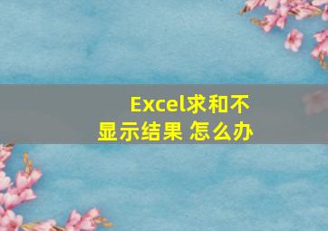 Excel求和不显示结果 怎么办