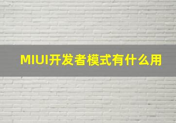 MIUI开发者模式有什么用