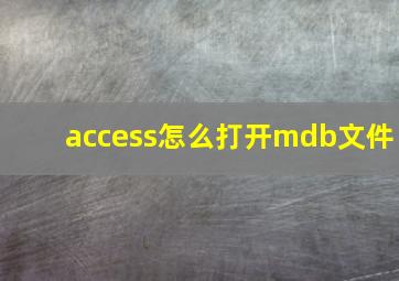 access怎么打开mdb文件