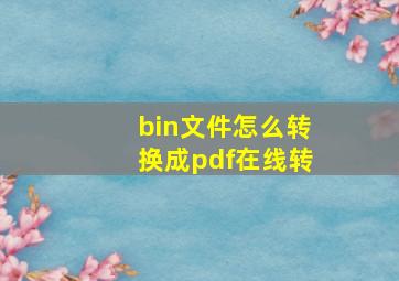 bin文件怎么转换成pdf在线转