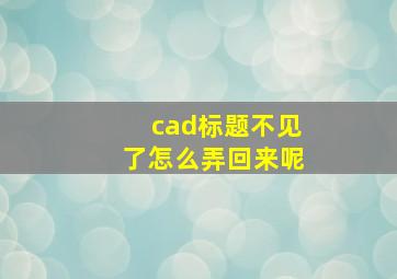 cad标题不见了怎么弄回来呢