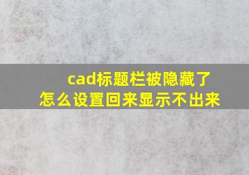 cad标题栏被隐藏了怎么设置回来显示不出来