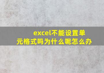 excel不能设置单元格式吗为什么呢怎么办