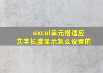 excel单元格适应文字长度显示怎么设置的