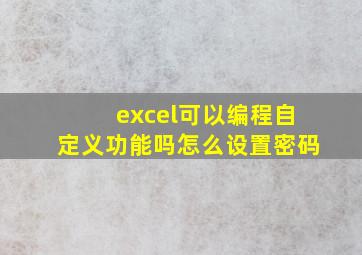 excel可以编程自定义功能吗怎么设置密码