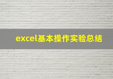 excel基本操作实验总结