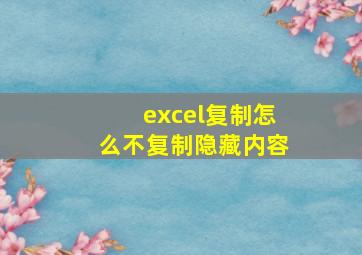 excel复制怎么不复制隐藏内容