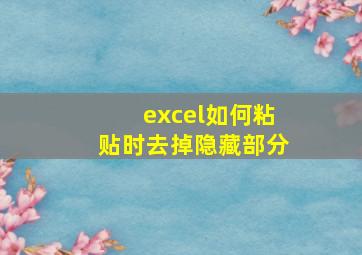 excel如何粘贴时去掉隐藏部分