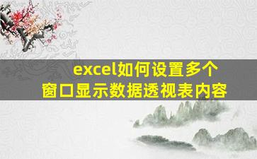 excel如何设置多个窗口显示数据透视表内容